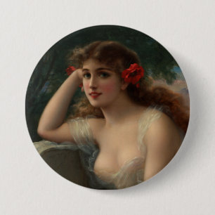 Badge Rond 7,6 Cm Fille au coquelicot