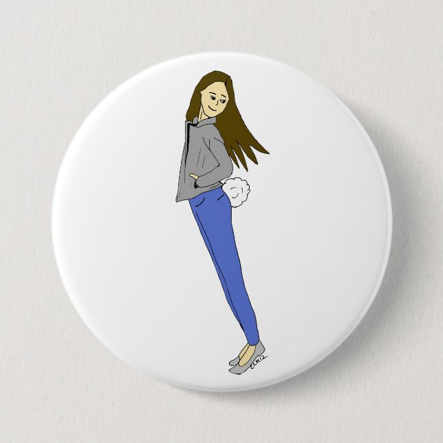 Badge Rond 7,6 Cm fille avec une queue de lapin (Devant)