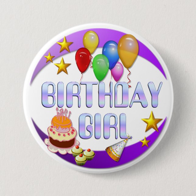 Badge Rond 7,6 Cm Fille d'anniversaire ~ Bouton # 2 (Devant)