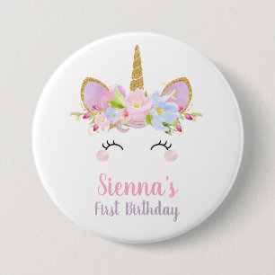 Badge Rond 7,6 Cm Fille d'anniversaire d'insigne rond de licorne