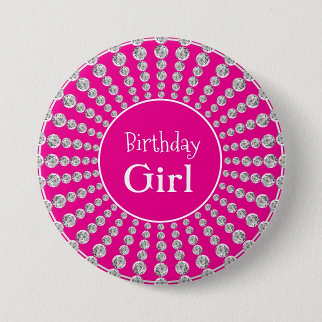 Badge Rond 7,6 Cm Fille d'anniversaire personnalisée rose avec Bling (Devant)