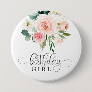Badge Rond 7,6 Cm Fille d'anniversaire rose pâle rose