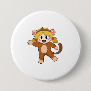 Badge Rond 7,6 Cm Fille en costume comme singe
