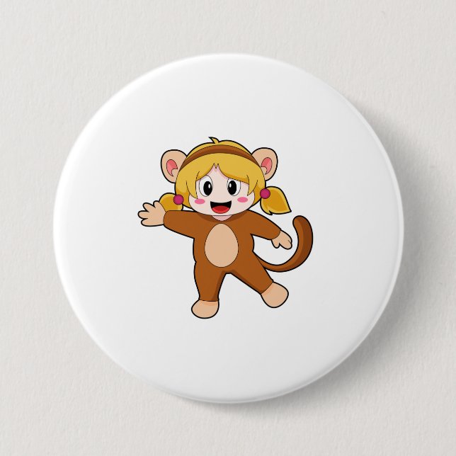 Badge Rond 7,6 Cm Fille en costume comme singe (Devant)