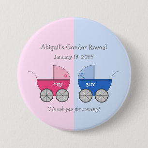 Badge Rond 7,6 Cm Fille ou garçon Bébé Transport Genre Révéler Douch