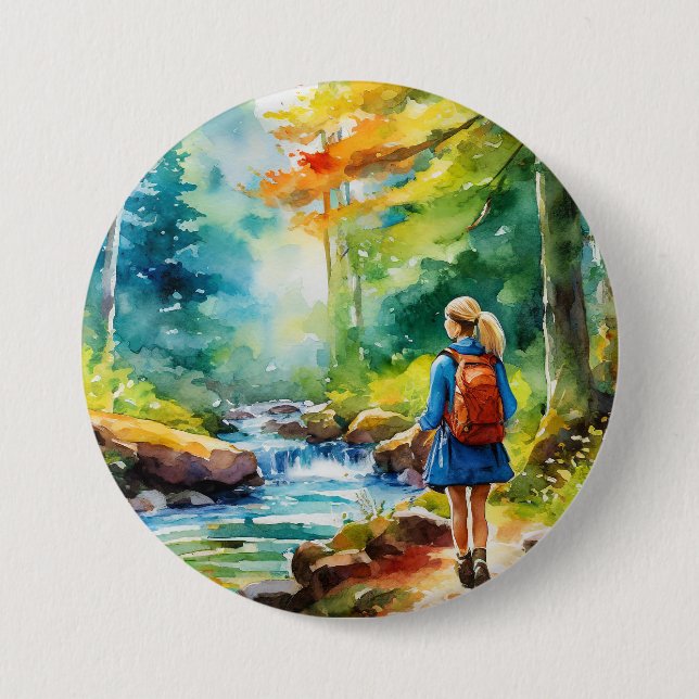 Badge Rond 7,6 Cm Fille randonnée (Devant)