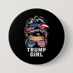 Badge Rond 7,6 Cm Fille Trump Bun Méssé Drapeau USA Trump Élection 2