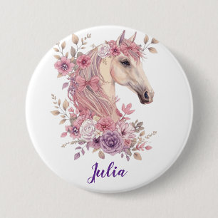 Badge Rond 7,6 Cm Filles Jolis Poneys Floral Pastel Cheval