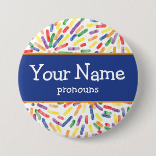 Badge Rond 7,6 Cm Fireworks Rainbow Pride Drapeau Pronouns Nametag