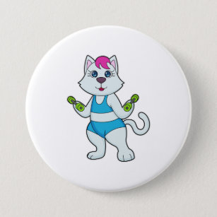Badge Rond 7,6 Cm Fitness Cat Dumbbell