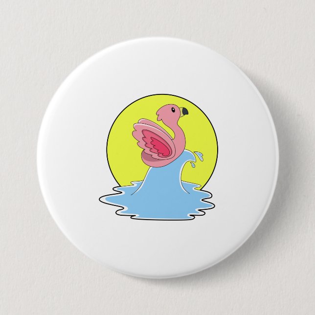 Badge Rond 7,6 Cm Flamant rose à Surfing on Water (Devant)