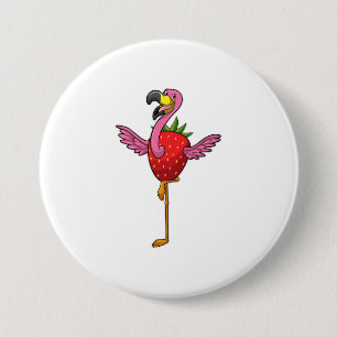 Badge Rond 7,6 Cm Flamant rose aux fraises