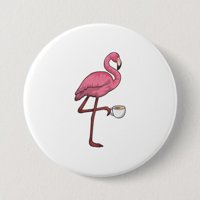 Badge Rond 7,6 Cm Flamant rose avec la coupe du café (Devant)