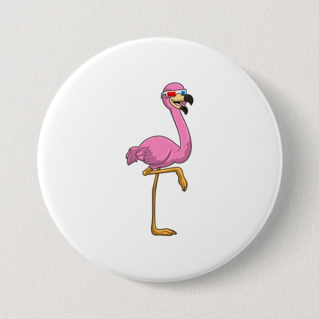 Badge Rond 7,6 Cm Flamant rose avec lunettes (Devant)