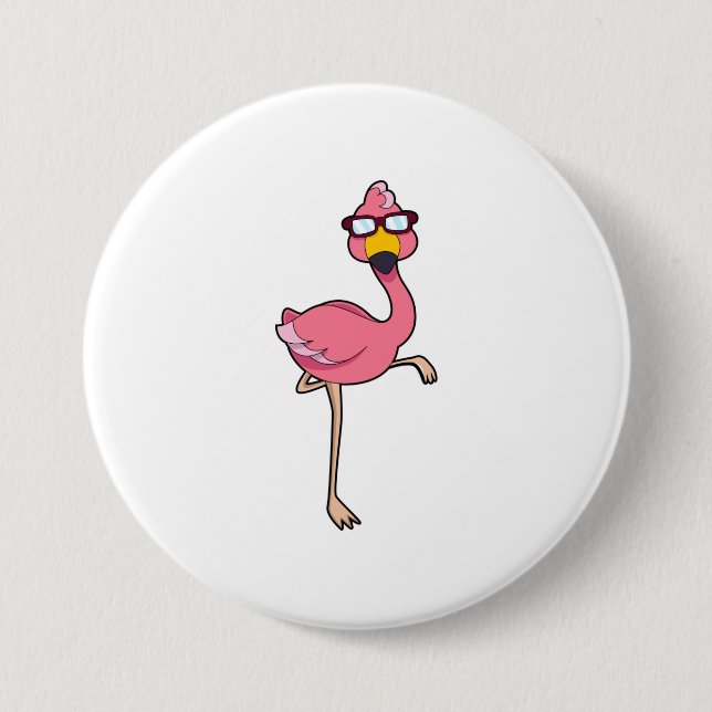 Badge Rond 7,6 Cm Flamant rose avec lunettes de soleil (Devant)