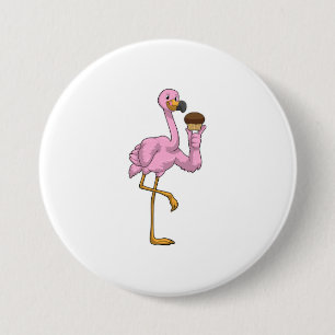 Badge Rond 7,6 Cm Flamant rose avec muffin