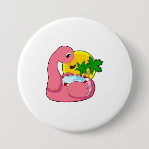 Badge Rond 7,6 Cm Flamant rose avec piscine
