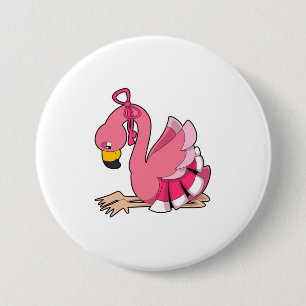 Badge Rond 7,6 Cm Flamant rose avec ruban