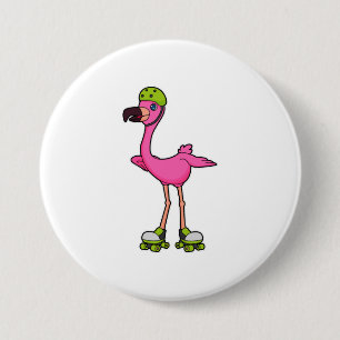 Badge Rond 7,6 Cm Flamant rose comme Patineur avec Roller Patins & C