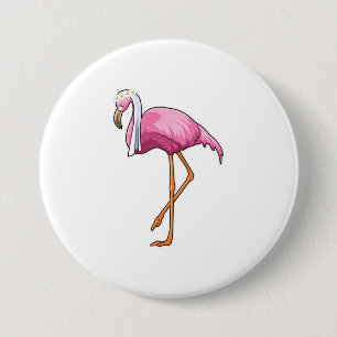Badge Rond 7,6 Cm Flamant rose en mariée avec voile