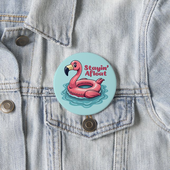 Badge Rond 7,6 Cm Flamant rose rétro Flotte drôle été (En situation)