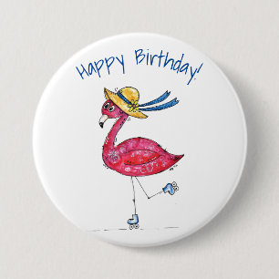 Badge Rond 7,6 Cm Flamant rose rose mignon et capricieux sur les pat
