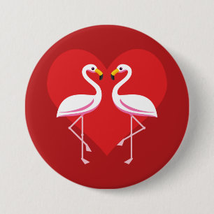 Badge Rond 7,6 Cm Flamants roses blancs mignons rose avec coeur roug