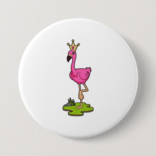 Badge Rond 7,6 Cm Flamingo as Princess with Crown (Devant)