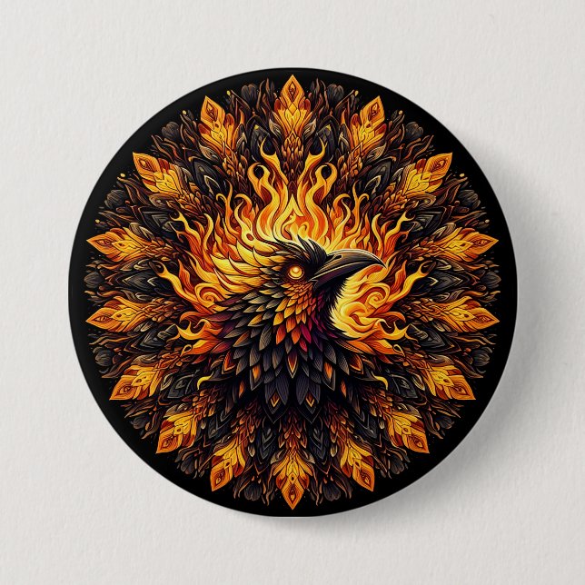 Badge Rond 7,6 Cm Flamme Phoenix Circulaire Graphique (Devant)
