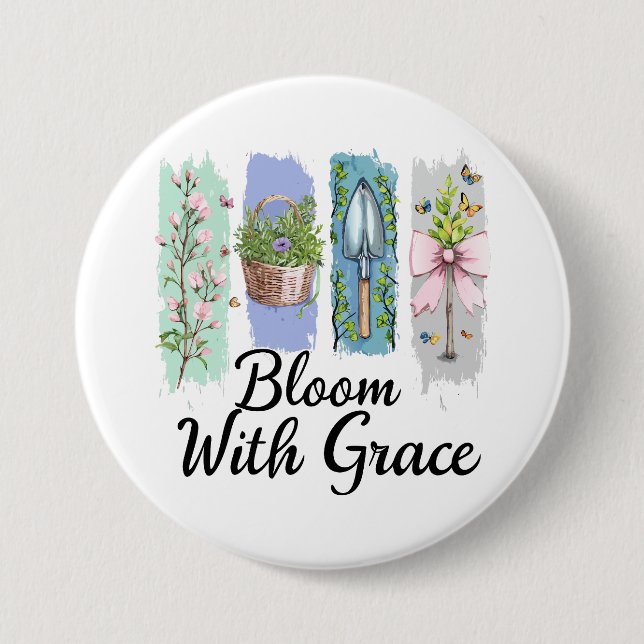 Badge Rond 7,6 Cm Fleur avec Grace Garden Floral Art (Devant)