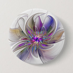 Badge Rond 7,6 Cm Fleur d'art fractal abstrait énergique et coloré