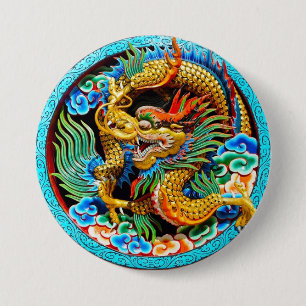 Badge Rond 7,6 Cm fleur de lotus de la peinture de dragon Cool chino