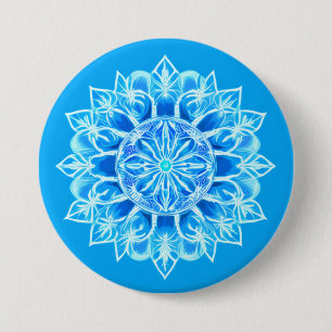 Badge Rond 7,6 Cm Fleur de mandala en batik turquoise 
