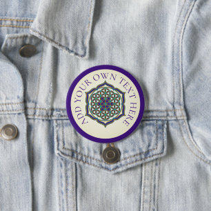 Badge Rond 7,6 Cm FLEUR DE VIE - contour lotus