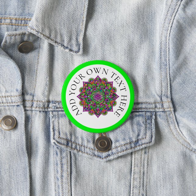 Badge Rond 7,6 Cm Fleur De Vie - Indien Mandala 1 (En situation)