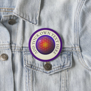 Badge Rond 7,6 Cm FLEUR DE VIE - violet doré