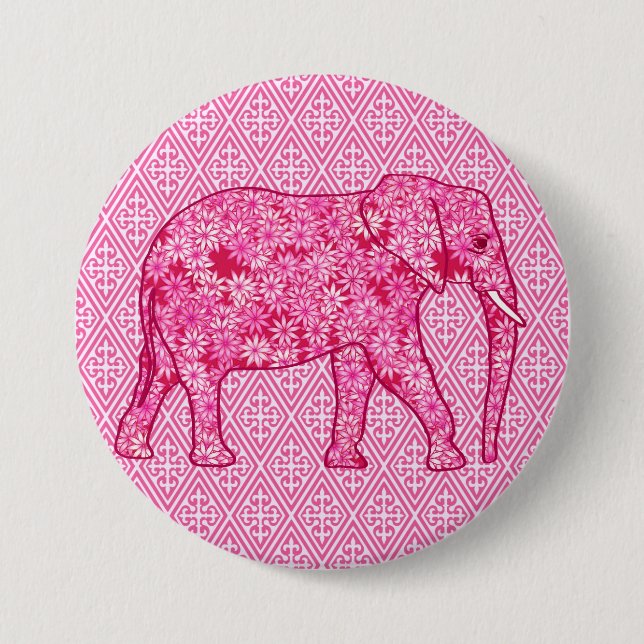 Badge Rond 7,6 Cm Fleur d'éléphant - rose fuchsia (Devant)