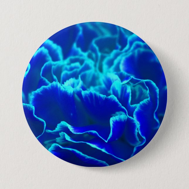 Badge Rond 7,6 Cm Fleur d'oeillet bleu et Turquoise (Devant)