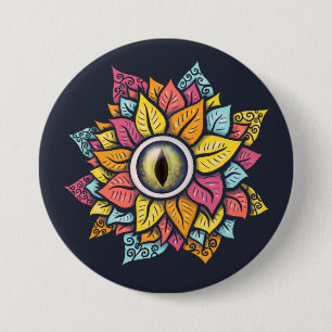 Badge Rond 7,6 Cm Fleur Oeil Éffrayant Coloré Bizarre Art Surréel