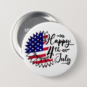 Badge Rond 7,6 Cm Fleur patriotique - Joyeux 4 juillet
