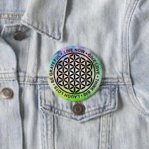 Badge Rond 7,6 Cm Fleur Symbole De Vie - Règles De Vie 1