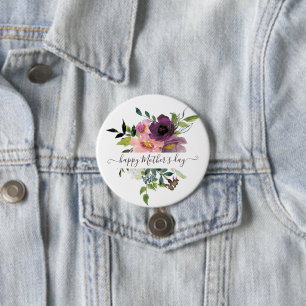 Badge Rond 7,6 Cm Fleurs aquarelles personnalisées rose et violet