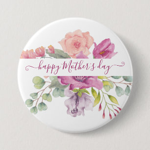 Badge Rond 7,6 Cm Fleurs aquarelles rose et pêche personnalisées  