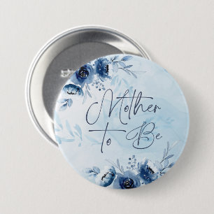 Badge Rond 7,6 Cm Fleurs Bleues Garçon Baby shower Mère à être