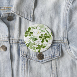 Badge Rond 7,6 Cm Fleurs d'aquarelle blanche 2