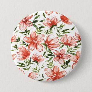 Badge Rond 7,6 Cm Fleurs d'aquarelle rouge
