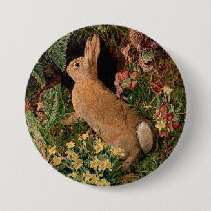 Badge Rond 7,6 Cm Fleurs de lapin nain fougères bois vintage printem