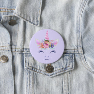 Badge Rond 7,6 Cm Fleurs de Licorne Mignonne Fabuleuse Visage 2