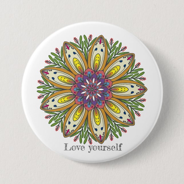 Badge Rond 7,6 Cm Fleurs de mandala aimez-vous (Devant)
