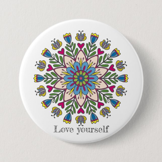 Badge Rond 7,6 Cm Fleurs de mandala aimez-vous vous-même (Devant)